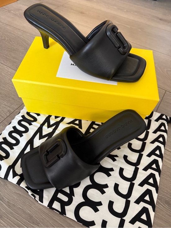 Marc Jacobs Shoes - Marc Jacobs Black Leather Square-Toe Slide Heels